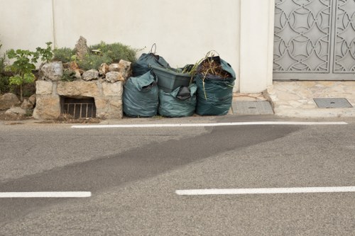 Recycling bins with sorted waste materials